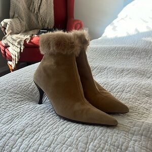 Donald J Pliner suede fur boots tan size 8